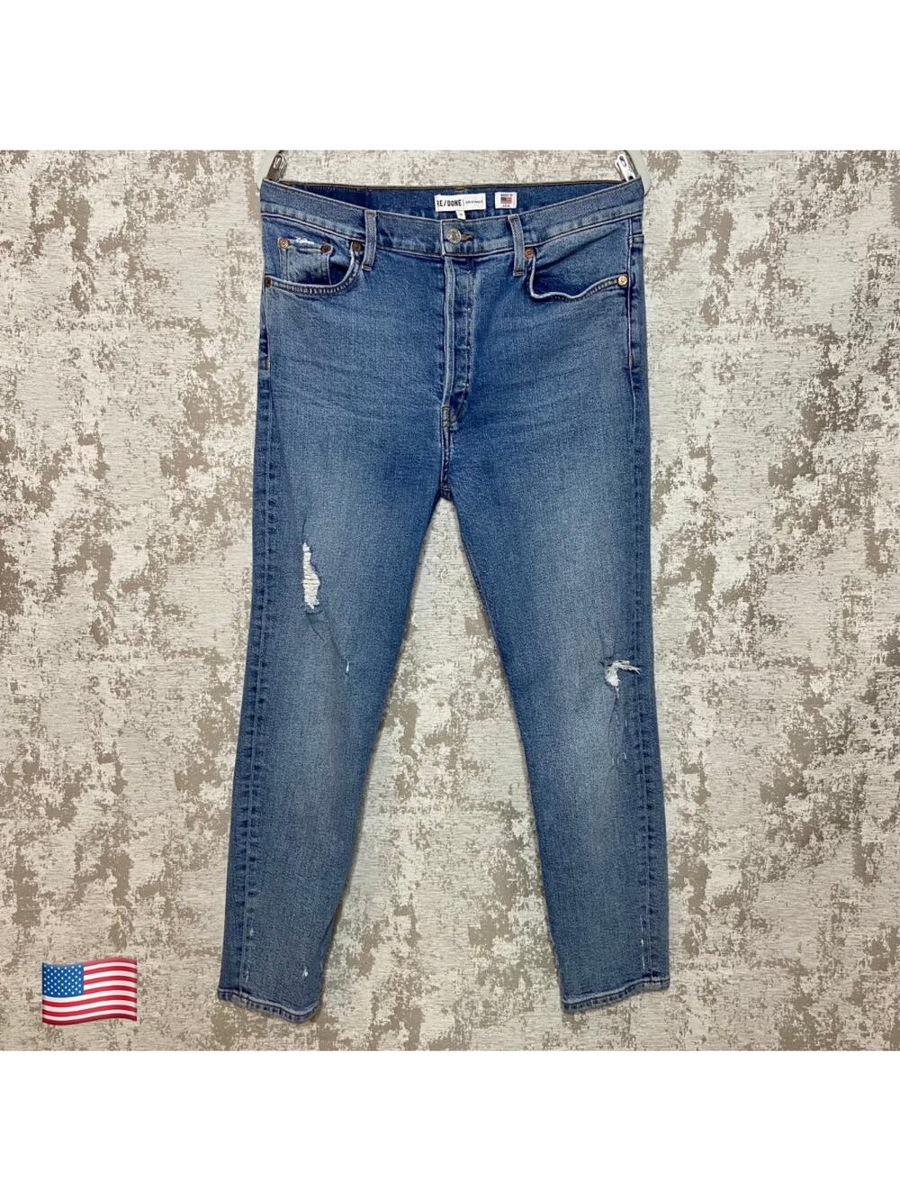 Re/Done Originals High Rise Ankle Crop Stretch Jeans in Mid 90's